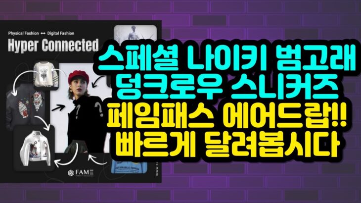 스페셜 나이키 범고래 덩크로우 스니커즈 및 페임패스NFT 에어드랍!! 빠르게 달려봅시다~