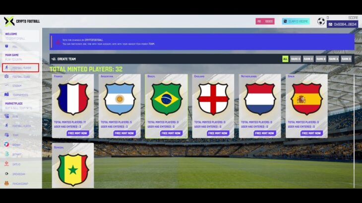 Hướng Dẫn Freemint NFT Game Crypto Football Trend Worldcup -Mint Full 1 đội bóng yêu thích giá rẻ