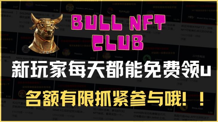 BULL NFT CLUB，真白撸项目？注册就送NFT，NFT每天都能领钱，告别零收入的一天，抓紧参与#225充电站