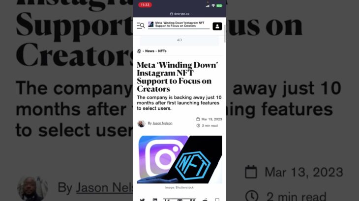 Meta Bringing Down NFT support for Instagram