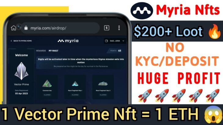 $200+ Nft Loot 😱| New Nft Airdrop :- Claim Myria Vector Prime Nft 🔥| 1 Nft = 1 Eth 🚀 | Trading Vibes