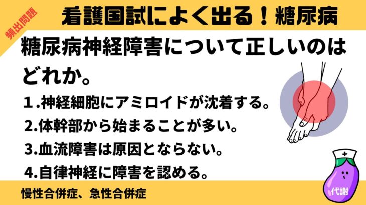 看護師国家試験「糖尿病」：慢性合併症、急性合併症