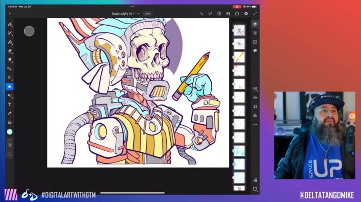 #DIGITALARTWITHDTM @deltatangomike wrapping up this @SkullySeries NFT art mashup @julyfyscifi vs …