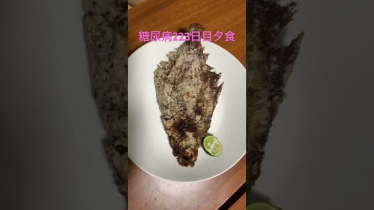 カレイの干物の唐揚げを食べる糖尿病　心筋梗塞手術後223日目夕食　#心筋梗塞 #糖尿病 #カレイ