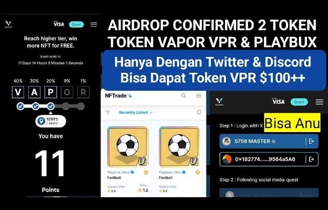 AIRDROP 10M VAPOR, PLAYBUX TOKEN & NFT Banked VISA