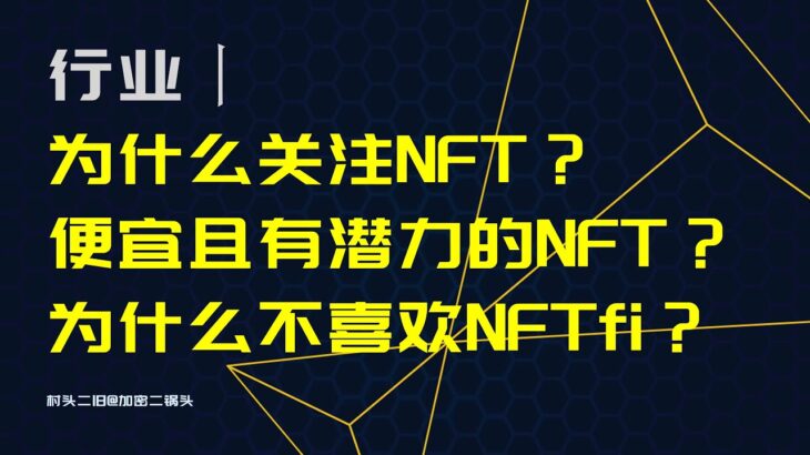 行业丨为什么关注NFT？有哪些超级便宜且有潜力的NFT？为什么不喜欢NFTfi？