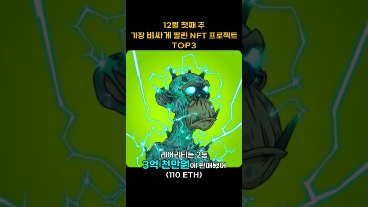 12월 첫째 주 가장 비싸게 팔린 NFT 프로젝트 TOP3 #Shorts, #쇼츠 #bayc #mayc #cryptopunks