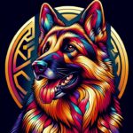 A digital illustration of a German Shepherd in an NFT art style with bold #chatgptprompts #prompt