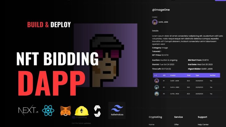 Build NFT Bidding Dapp  Using Nextjs, MetaMask, Tailwind Css, Solidity, and Hardhat 2024