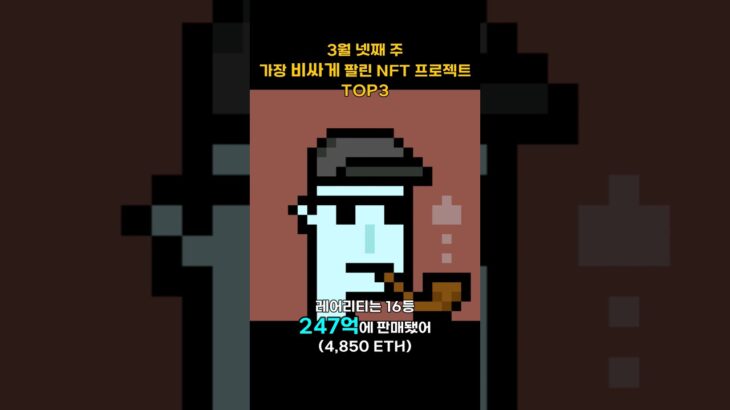 3월 넷째 주 가장 비싸게 팔린 NFT 프로젝트 TOP3 #Shorts, #쇼츠 #cryptopunks #bayc #nodemonkes