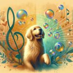 Create an NFT-style illustration of a golden retriever playing with bubbles,   #prompt #gpt #healing