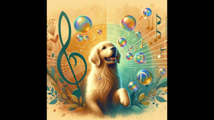 Create an NFT-style illustration of a golden retriever playing with bubbles,   #prompt #gpt #healing