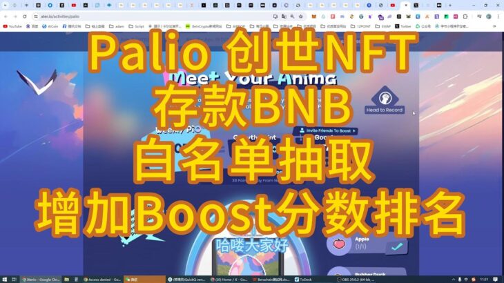 Palio 创世NFT发行  存款BNB 参与白名单抽奖    以及增加Boost分数排名  积分明牌空投  币安领投5500万美金