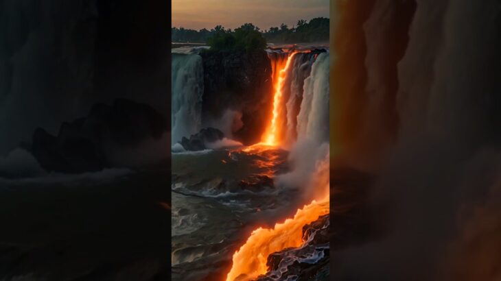 lava panas hasil letusan gunung berapi mengaliri sungai dan air terjun #nft #shorts #yearofyou