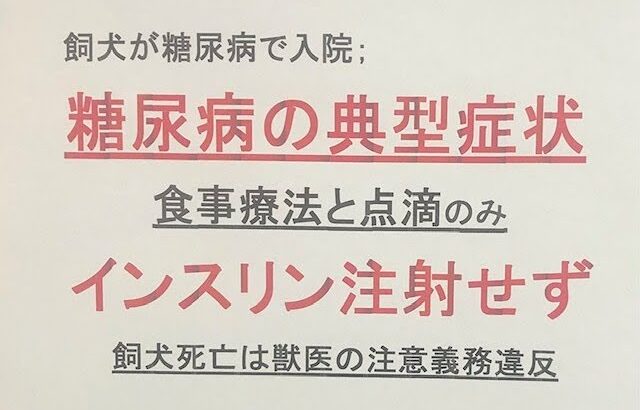 糖尿病治療で入院の犬へのインスリン注射を怠り死亡に至った病院へ、裁判所は飼主への損害賠償支払いを認定　その具体的理由は何だったか　飼主が準備しておくべきことはなにか