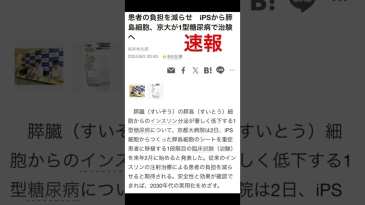 速報！1型糖尿病2030年頃には治るって☺️普段は1型の話はしないけど速報だから共有ね☺️ #糖尿病の品格 #糖尿病 #1型糖尿病 #ips #ips細胞