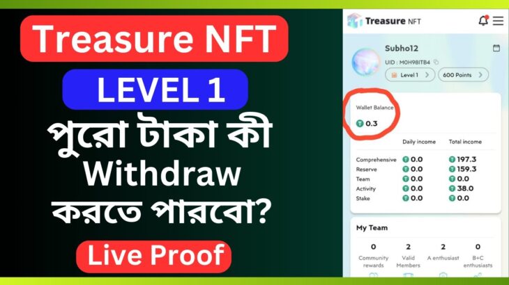 Treasure NFT তে পুরো টাকা কী তোলা যায়? | Live Proof | Treasure NFT Withdraw Live Proof |