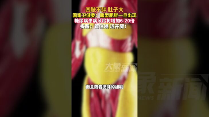 #國家衛健委 ：尤其是腹型肥胖一旦出現，糖尿病患病風險將增加6-20倍！四肢不胖，肚子大的你可要注意了？#腹型肥胖 #糖尿病