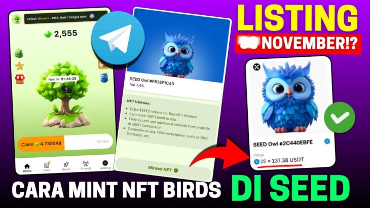 CARA MINT NFT DI SEED!! DAPAT UANG DARI TELEGRAM AIRDROP | SEED LISTING KAPAN? (STEP BY STEP)