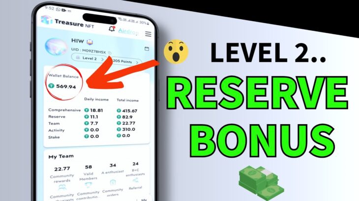 LEVEL 2 में RESERVE BONUS कितना मिलता है | TREASURE NFT EARNING