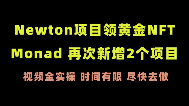 Newton项目领黄金纪念卡NFT｜Monad测试网再次新增2个NFT项目｜一步步的全实操教程视频｜时间有限尽快去做噢｜Newton的NFT非零撸