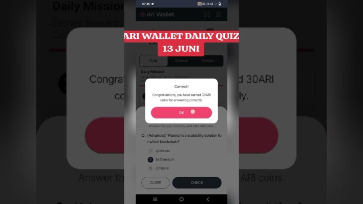 ARI WALLET DAILY QUIZ 13 JUNI #earnmoney #cryptocurrency #nft #airdrops #ariwallet