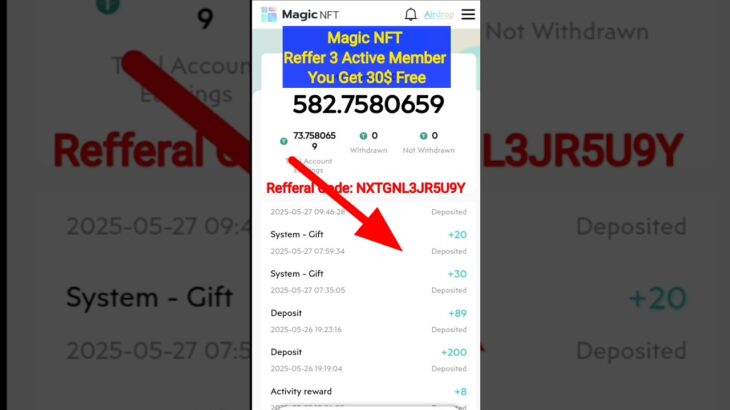 Magic NFT Refferal Code। Magic NFT withdrawal successful। Magic NFT Refferal Bonus। Magic NFT