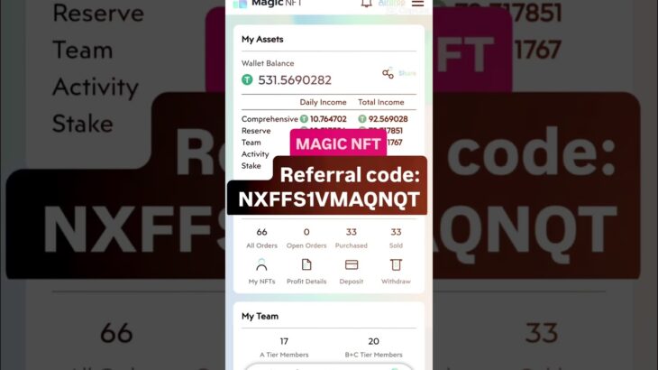 REFERRAL CODE TO MAGIC NFT ONLINE EARNING APPLICATION REGISTRATION FOR FREE #shorts #shortvideo #nft