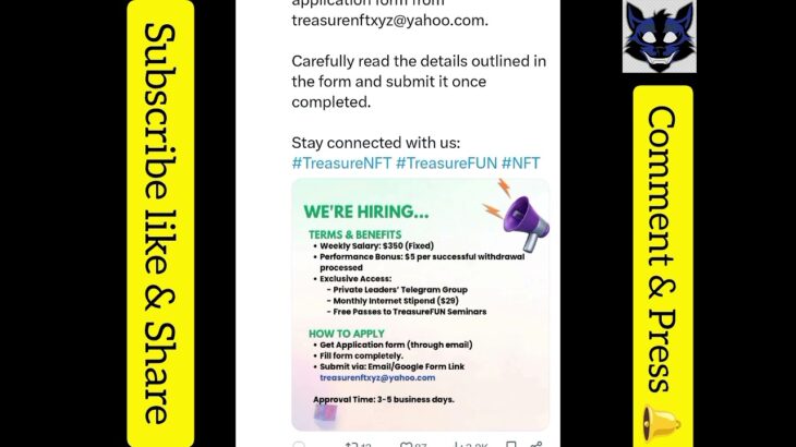 Treasure NFT/FUN New updates today about job opportunity in treasure NFT