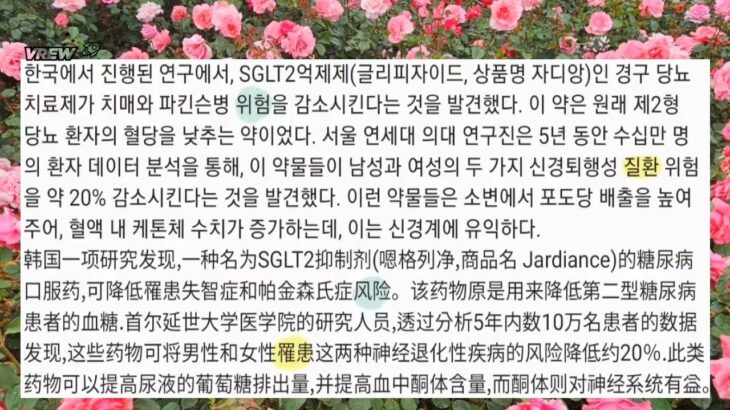 당뇨병 치료제 치매 위험 줄인다  糖尿病药降低失智风险