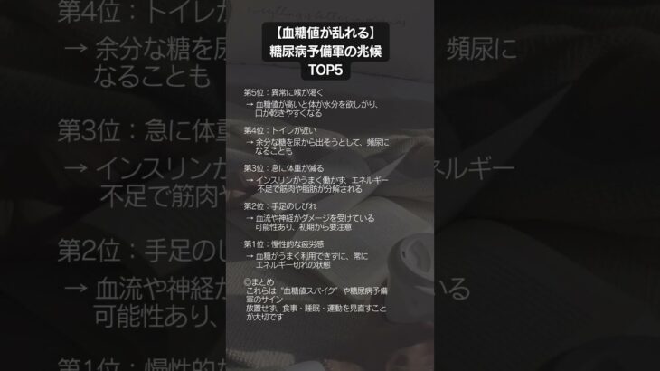 【血糖値が乱れる】糖尿病予備軍の兆候 TOP5‼　#糖尿病予備軍 #血糖値 #糖尿病 #健康習慣 #生活習慣病 #血糖コントロール