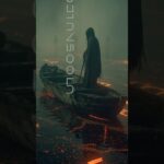 A surreal, myth-inspired NFT artwork. A vast glowing floor of molten lava stretches endlessly, ca…