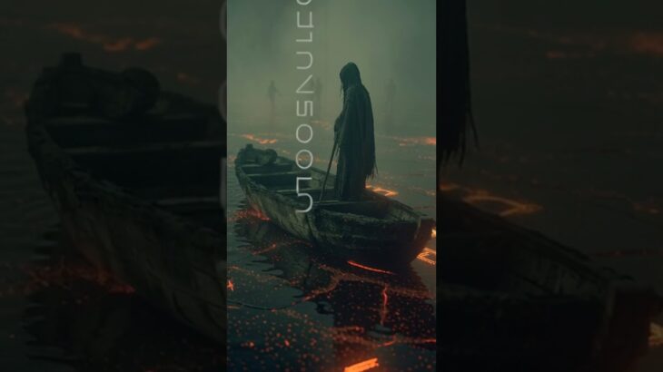A surreal, myth-inspired NFT artwork. A vast glowing floor of molten lava stretches endlessly, ca…