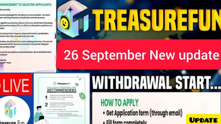 Treasure NFT//Treasure Fun New Update today/ 26 Sep sundarlal sir important mitting/ tuft withdrawal