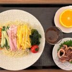 【糖尿病の食事】野菜たっぷり冷麺とイカの甘辛煮。『国宝』に糖尿病が⁈映像がコマ送りになってしまいましたが、ご容赦ください