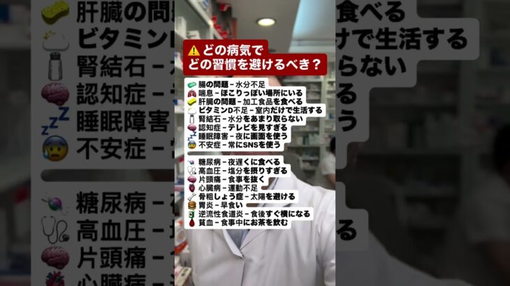⚠️ どの病気でどの習慣を避けるべき？ #健康 #糖尿病 #心臓