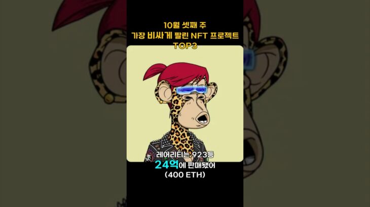 10월 셋째 주 가장 비싸게 팔린 NFT 프로젝트 TOP3 #Shorts, #쇼츠 #BAYC