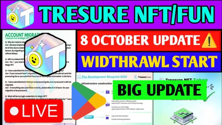 Treasure NFT Finally ComeBack 🤑 | Treasure FUN New Update Today | Treasure Nft Withdrawal Update