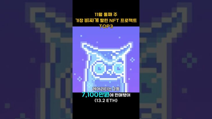 11월 둘째 주 가장 비싸게 팔린 NFT 프로젝트 TOP3 #Shorts, #쇼츠
