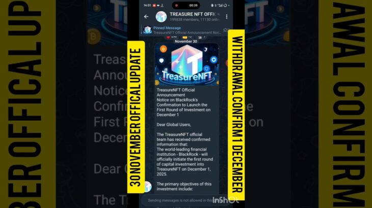 ll 30/11/25 OFFICIAL TELEGRAM UPDATE OF TRESURE NFT ll #treasure #treasurenft