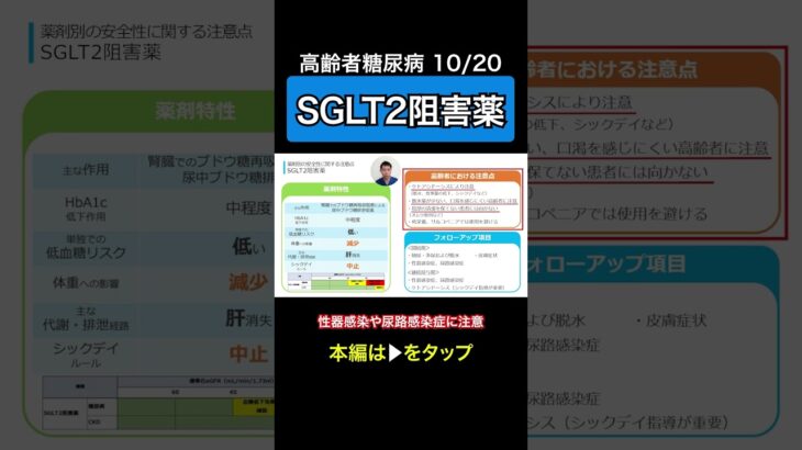 高齢者糖尿病10 | SGLT2阻害薬の注意すべき点 | HbA1c・血糖値・医薬品・ケトアシドーシス・副作用・在宅医療・介護・脱水・シックデイ | 日本糖尿病療養指導士が解説 #薬剤師 #薬局