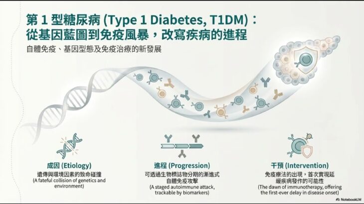 異質性很大的第1型糖尿病的自體免疫指標與新藥物治療的發展，Teplizumab 創新藥物，如何精準預測胰臟發生故障分期的可能時間，還要多研究！從過去第3期善後的代謝處置，變成能早期介入預防分期的惡化！