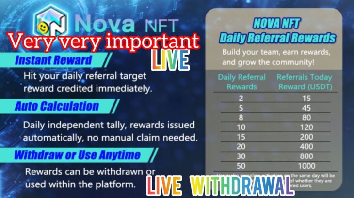 NOVA NFT New Update Withdrawal New Reward Structure:Daily Direct Referrals Reward Amount2 referrals