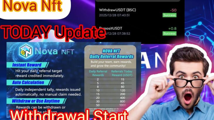 Nova Nft Today Big Update | New Joining Refral Start  Withdrawal Start NovaNft | Treasure Big Update