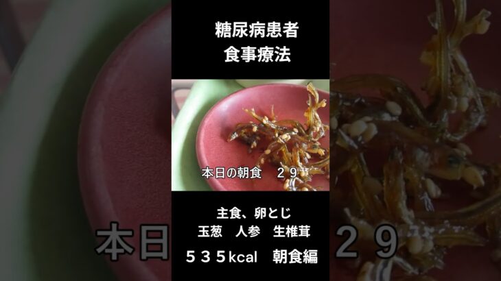 糖尿病の食事療法、朝食編　卵とじ（玉葱　人参　生椎茸）