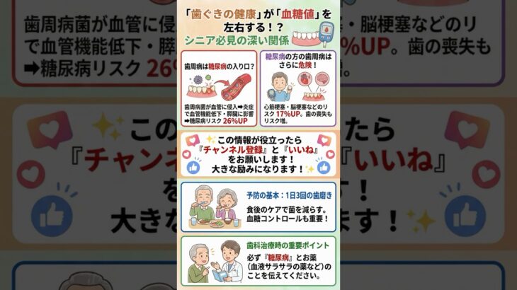 歯周病が「糖尿病」の入り口に！？放置厳禁！シニアが知るべき口と全身の深い関係🦷💥 #血糖値コントロール #健康寿命