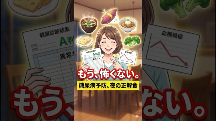 【糖尿病予防】夜のひと口で未来を救う！翌朝の血糖値が変わる「最強の5つの食べ物」。#糖尿病 #血糖値 #糖尿病予防 #ライフハック