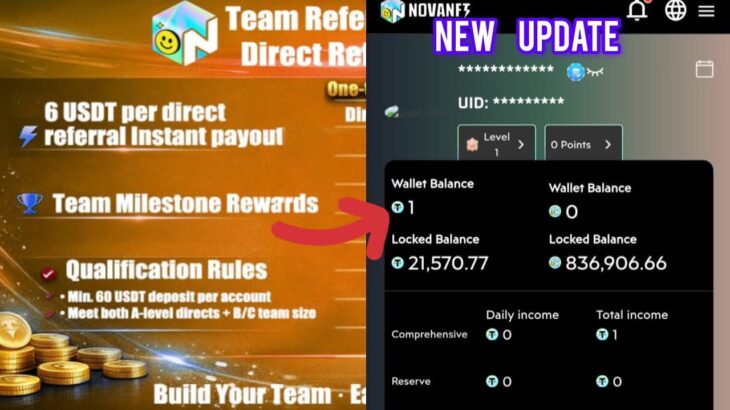 Nova NFT New update Very important 60 USDT Deposit Day 1 USDT#treasurefunindia #novanft #comeback