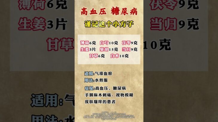 家裡有高血壓、糖尿病的，一定要記好這個方子，簡單實用！#養生 #養生茶 #食療 #中醫 #中醫養生 #藥食同源 #食療小妙招 #養生食譜