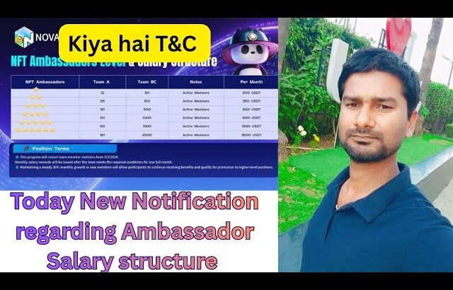 New Update in Nova nft regarding Ambassador level Salary structure || Kiya hai Naya update .